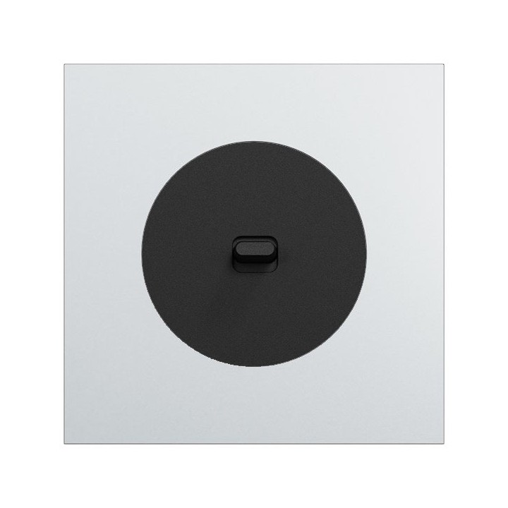 Schneider Odace - va-et-vient ou poussoir à levier noir onyx - 10AX - avec plaque métal Aluminium - Réf : S940203-PAL