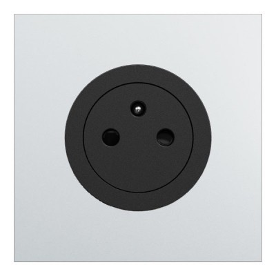 Schneider Odace - Prise 2P+T affleurante noir onyx - avec plaque métal Aluminium - bornes automatiques - Réf : S940052-PAL
