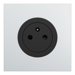 Schneider Odace - Prise 2P+T affleurante noir onyx - avec plaque métal Aluminium - bornes automatiques - Réf : S940052-PAL