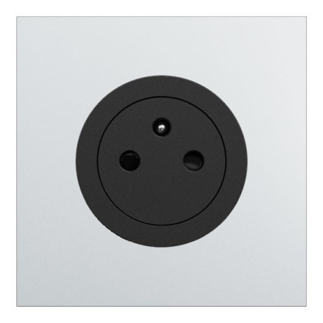 Schneider Odace - Prise 2P+T affleurante noir onyx - avec plaque métal Aluminium - bornes automatiques - Réf : S940052-PAL