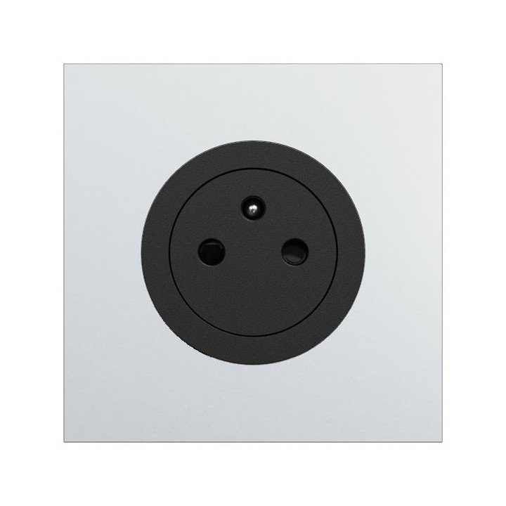 Schneider Odace - Prise 2P+T affleurante noir onyx - avec plaque métal Aluminium - bornes automatiques - Réf : S940052-PAL
