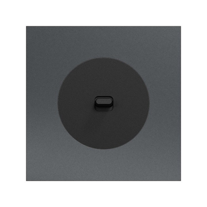 Schneider Odace - va-et-vient ou poussoir à levier noir onyx - 10AX - avec plaque métal effet perle noire - Réf : S940203-PPN