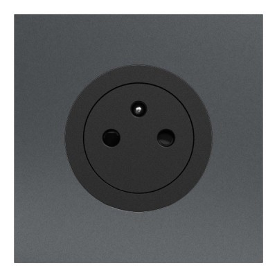 Schneider Odace - Prise 2P+T affleurante noir onyx - avec plaque métal effet perle noire - Réf : S940052-PPN