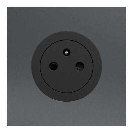 Schneider Odace - Prise 2P+T affleurante noir onyx - avec plaque métal effet perle noire - Réf : S940052-PPN