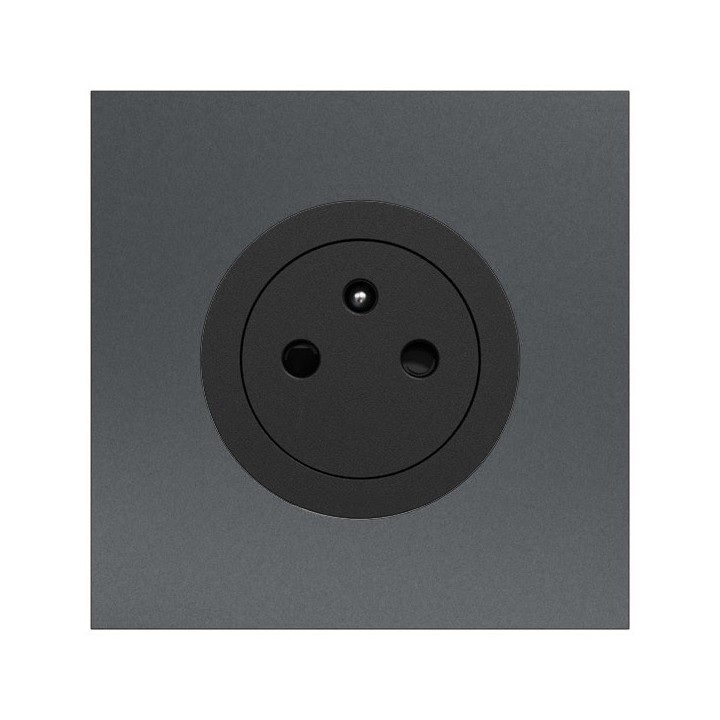 Schneider Odace - Prise 2P+T affleurante noir onyx - avec plaque métal effet perle noire - Réf : S940052-PPN