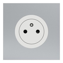 Schneider Odace - Prise 2P+T affleurante blanc craie - avec plaque métal titane - bornes automatiques - Réf : S920052-PBT