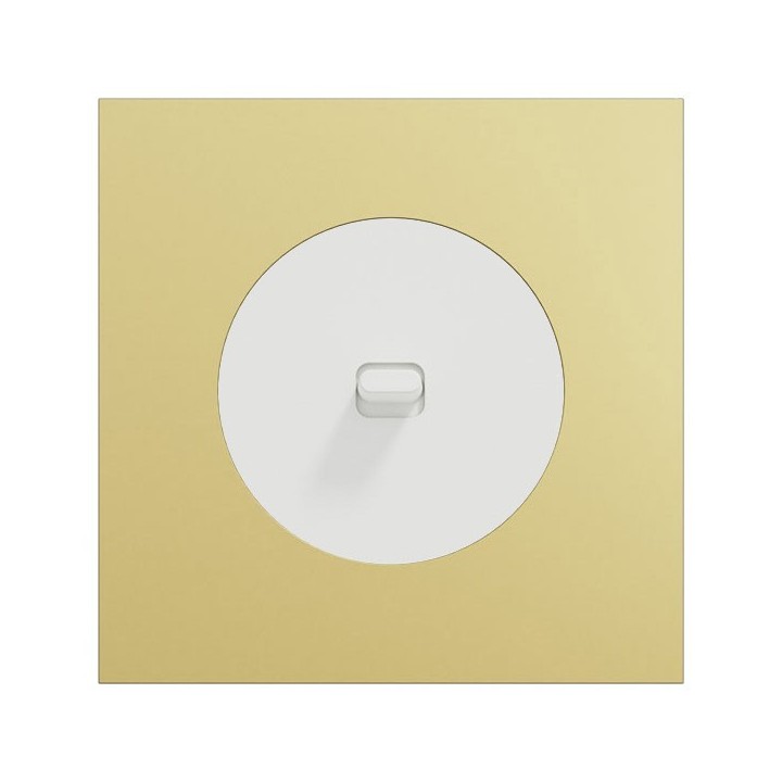 Schneider Odace - va-et-vient ou poussoir à levier blanc craie - 10AX - avec plaque métal laiton blanc - Réf : S920203-PBL