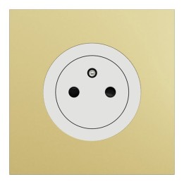 Schneider Odace - Prise 2P+T affleurante blanc craie - avec plaque métal laiton blanc - Réf : S920052-PBL