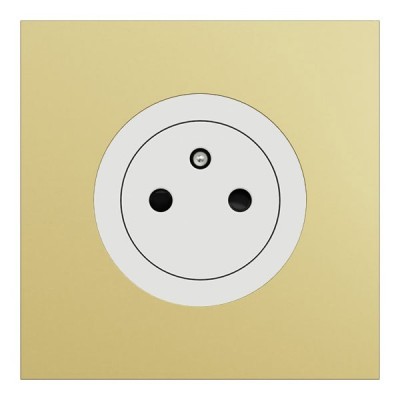 Schneider Odace - Prise 2P+T affleurante blanc craie - avec plaque métal laiton blanc - Réf : S920052-PBL