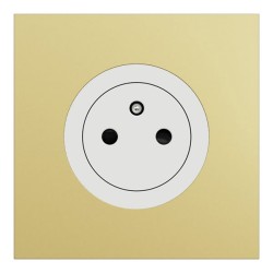 Schneider Odace - Prise 2P+T affleurante blanc craie - avec plaque métal laiton blanc - Réf : S920052-PBL