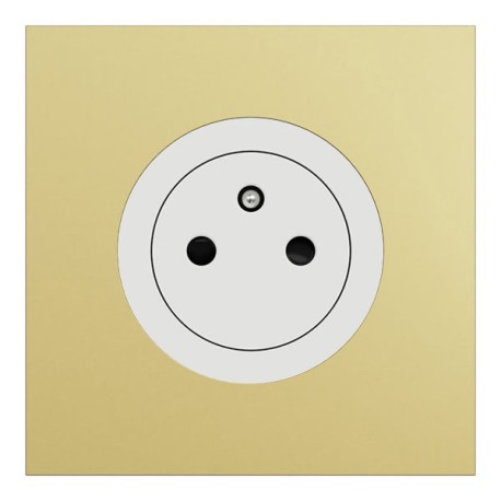Schneider Odace - Prise 2P+T affleurante blanc craie - avec plaque métal laiton blanc - Réf : S920052-PBL