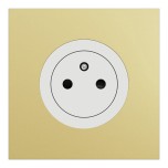 Schneider Odace - Prise 2P+T affleurante blanc craie - avec plaque métal laiton blanc - Réf : S920052-PBL