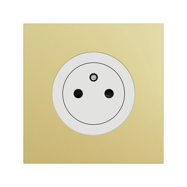 Schneider Odace - Prise 2P+T affleurante blanc craie - avec plaque métal laiton blanc - Réf : S920052-PBL