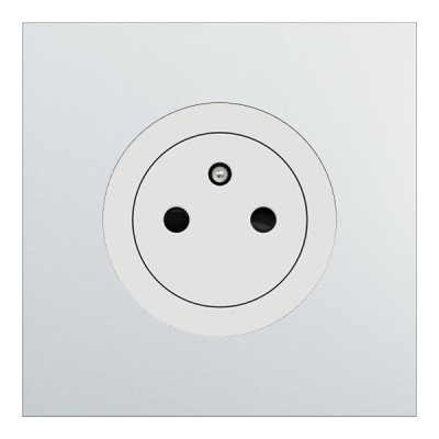 Schneider Odace - Prise 2P+T affleurante blanc craie - avec plaque métal Aluminium blanc - Réf : S920052-PBAL
