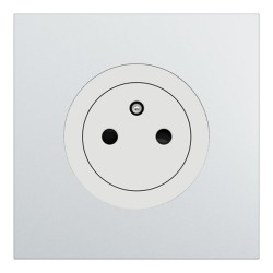 Schneider Odace - Prise 2P+T affleurante blanc craie - avec plaque métal Aluminium blanc - Réf : S920052-PBAL