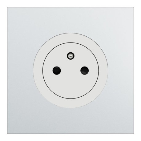 Schneider Odace - Prise 2P+T affleurante blanc craie - avec plaque métal Aluminium blanc - Réf : S920052-PBAL