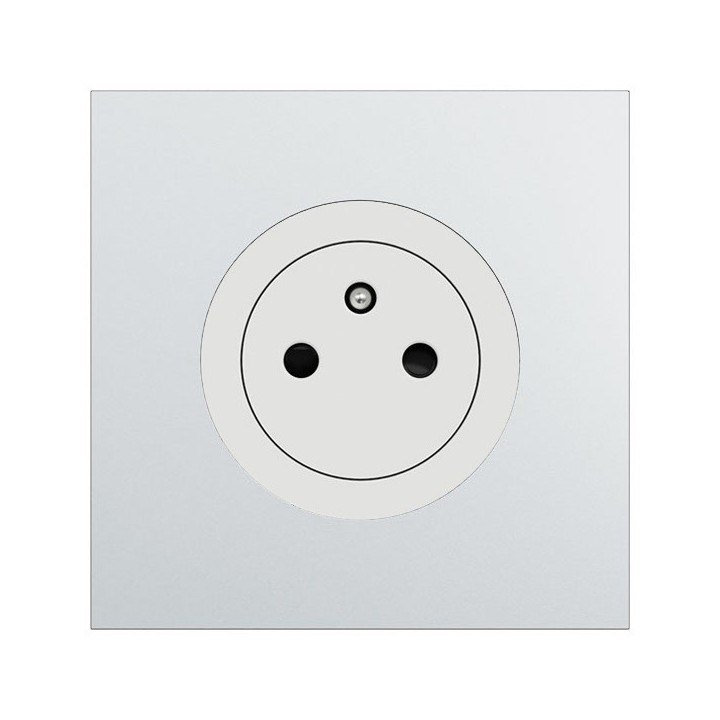 Schneider Odace - Prise 2P+T affleurante blanc craie - avec plaque métal Aluminium blanc - Réf : S920052-PBAL