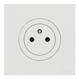 Schneider Odace - Prise 2P+T affleurante blanc craie - avec plaque métal effet céramique blanc - Réf : S920052-PC