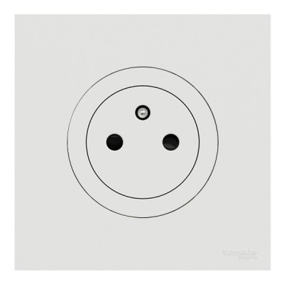 Schneider Odace - Prise 2P+T affleurante blanc craie - avec plaque métal effet céramique blanc - Réf : S920052-PC