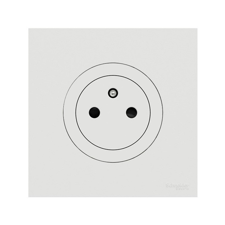 Schneider Odace - Prise 2P+T affleurante blanc craie - avec plaque métal effet céramique blanc - Réf : S920052-PC