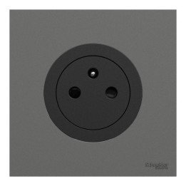 Schneider Odace - Prise 2P+T affleurante noir onyx - avec plaque de finition gris basalte - bornes auto - Réf : S940052-PCGB