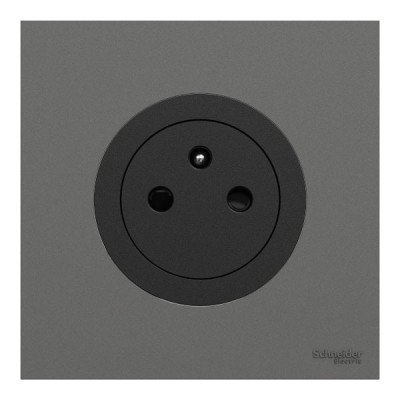 Schneider Odace - Prise 2P+T affleurante noir onyx - avec plaque de finition gris basalte - bornes auto - Réf : S940052-PCGB