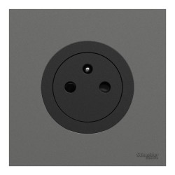 Schneider Odace - Prise 2P+T affleurante noir onyx - avec plaque de finition gris basalte - bornes auto - Réf : S940052-PCGB
