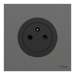 Schneider Odace - Prise 2P+T affleurante noir onyx - avec plaque de finition gris basalte - bornes auto - Réf : S940052-PCGB