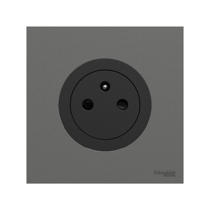 Schneider Odace - Prise 2P+T affleurante noir onyx - avec plaque de finition gris basalte - bornes auto - Réf : S940052-PCGB