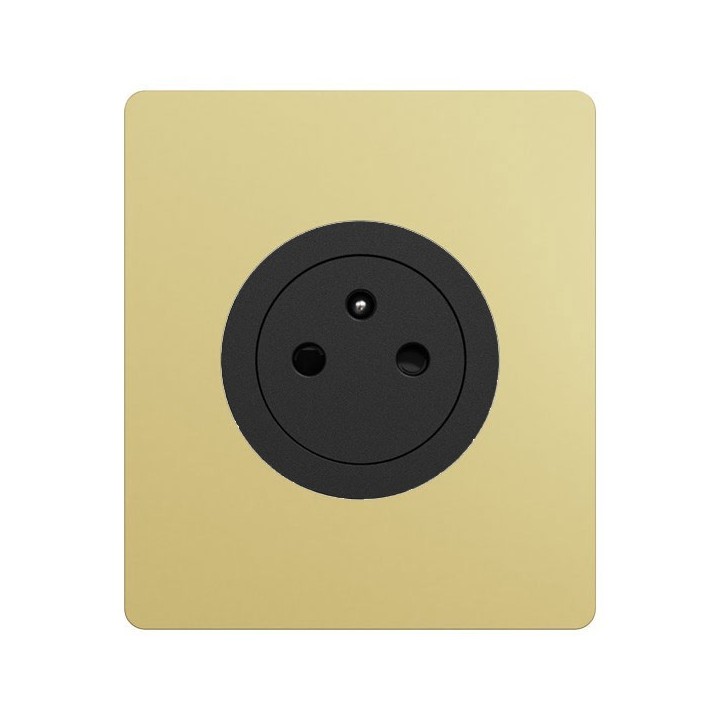 Schneider Odace - Prise 2P+T affleurante noir onyx - avec plaque laiton Architecte - bornes automatiques - Réf : S940052-PA3