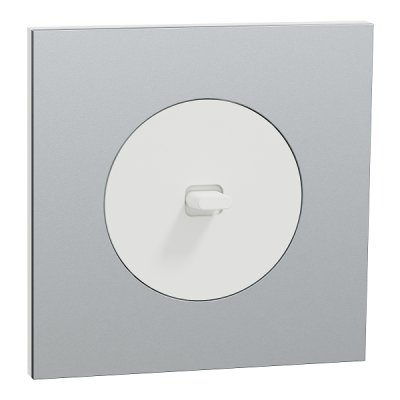 Schneider Odace - va-et-vient ou poussoir à levier blanc craie - 10AX - avec plaque métal Aluminium blanc - Réf : S920203-PBAL
