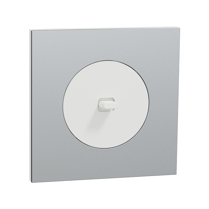 Schneider Odace - va-et-vient ou poussoir à levier blanc craie - 10AX - avec plaque métal Aluminium blanc - Réf : S920203-PBAL