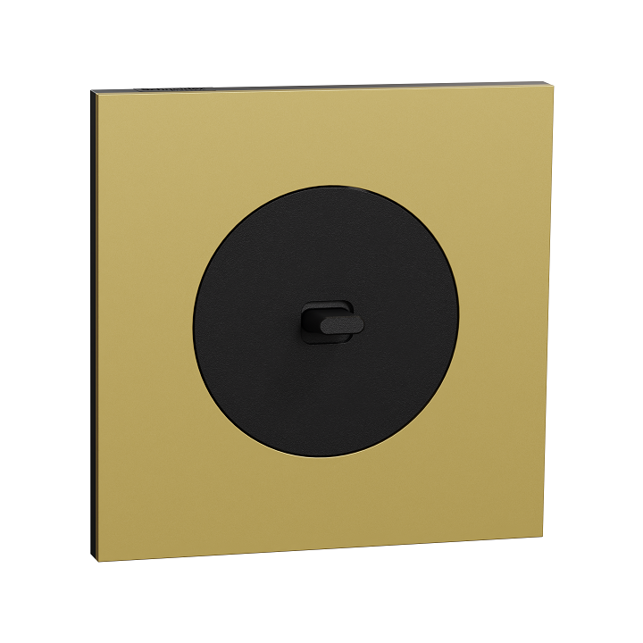 Schneider Odace - va-et-vient ou poussoir à levier noir onyx - 10AX - avec plaque métal laiton - Réf : S940203-PL
