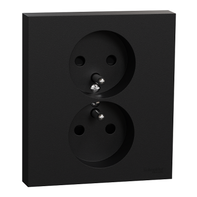 Schneider Odace - Odace - double prise de courant 2P+T avec plaque - install 1 poste - noir onyx - Réf : S941089
