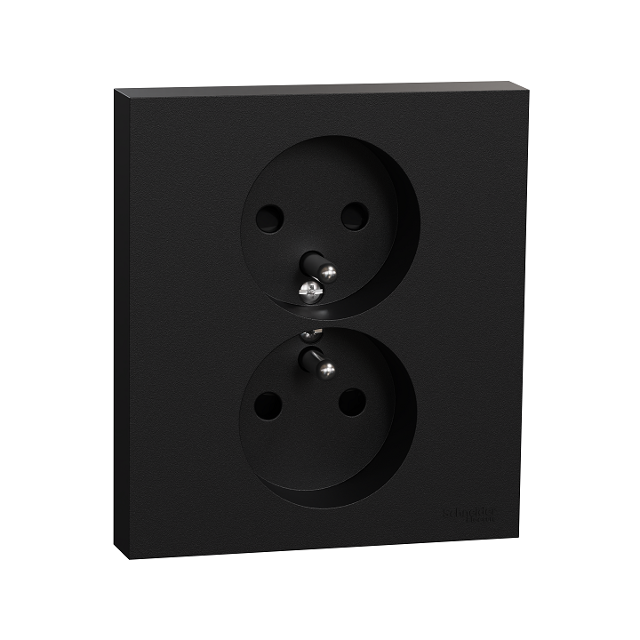 Schneider Odace - Odace - double prise de courant 2P+T avec plaque - install 1 poste - noir onyx - Réf : S941089