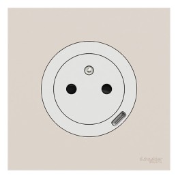 Schneider Odace - prise 2P+T affleurante + chargeur USB-C 18W blanc craie avec plaque de finition beige sable - Réf : S920042-PB