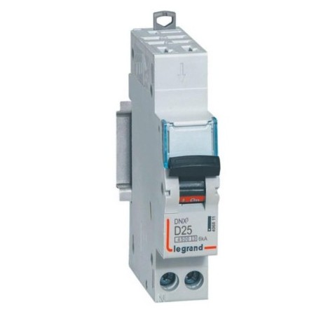 Legrand - Disjoncteur Phase+Neutre DNX³4500 6kA arrivée et sortie borne automatique - 1P+N 230V~ 25A courbe D - Réf : 406811