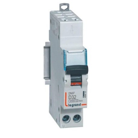 Legrand - Disjoncteur Phase+Neutre DNX³4500 6kA arrivée et sortie borne automatique - 1P+N 230V~ 32A courbe D - Réf : 406812