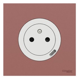 Schneider Odace - prise 2P+T affleurante + chargeur USB-C 18W blanc craie avec plaque de finition rose grenat - Réf : S920042-PR
