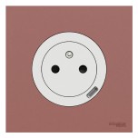 Schneider Odace - prise 2P+T affleurante + chargeur USB-C 18W blanc craie avec plaque de finition rose grenat - Réf : S920042-PR