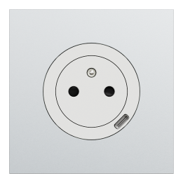 Schneider Odace - prise 2P+T affleurante + chargeur USB-C 18W blanc craie avec plaque de finition métal alu - Réf : S920042-PMA