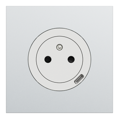 Schneider Odace - prise 2P+T affleurante + chargeur USB-C 18W blanc craie avec plaque de finition métal alu - Réf : S920042-PMA