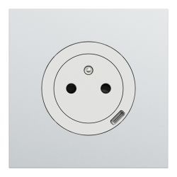 Schneider Odace - prise 2P+T affleurante + chargeur USB-C 18W blanc craie avec plaque de finition métal alu - Réf : S920042-PMA