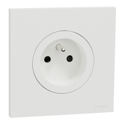 Schneider Odace - prise 2P+T rénovation à puits - 4 bornes auto par pôle avec plaque de finition blanc craie- Réf : S920049-P