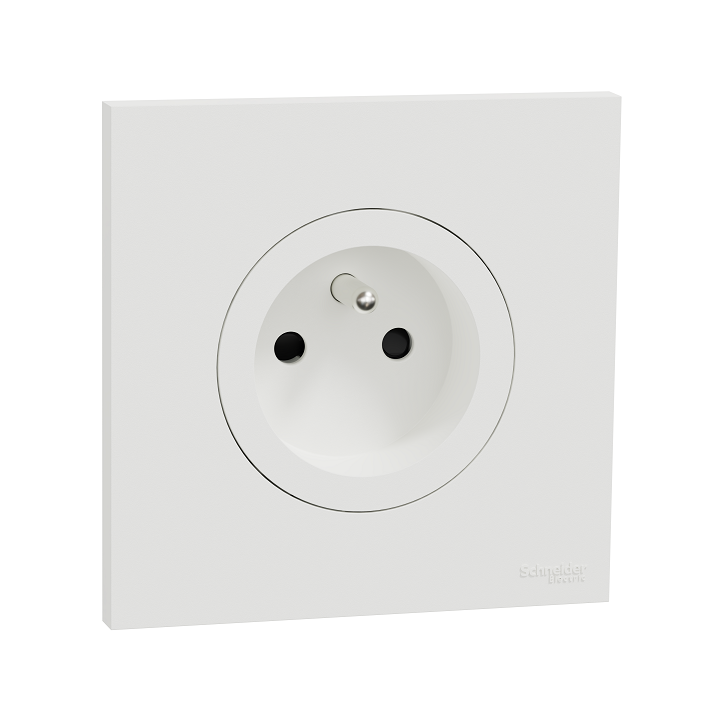 Schneider Odace - prise 2P+T rénovation à puits - 4 bornes auto par pôle avec plaque de finition blanc craie- Réf : S920049-P