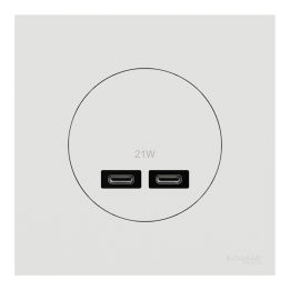 Schneider Odace - chargeur double USB type C+C - 21W Power Delivery avec plaque de finition blanc craie - Réf : S920401-P