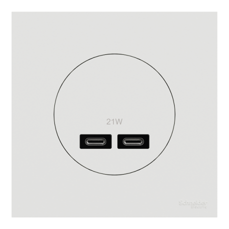 Schneider Odace - chargeur double USB type C+C - 21W Power Delivery avec plaque de finition blanc craie - Réf : S920401-P