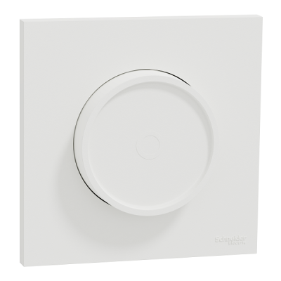 Schneider Odace - variateur de lumière universel 2 ou 3 fils - rotatif avec plaque de finition blanc craie - Réf : S920519-P