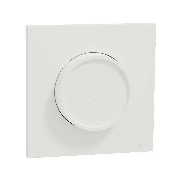 Schneider Odace - variateur de lumière universel 2 ou 3 fils - rotatif avec plaque de finition blanc craie - Réf : S920519-P