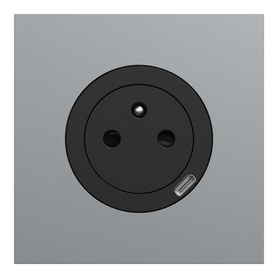 Schneider Odace - prise 2P+T affleurante + chargeur USB-C 18W noir - avec plaque de finition métal titane - Réf : S940042-PMT